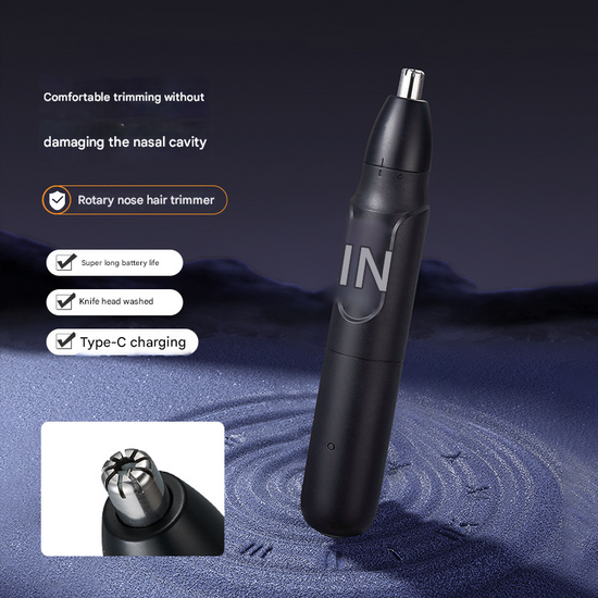 Black Rechargeable Electric Nose Hair Trimmer - Painless Eyebrow & Ear Hair Removal Clipper with Type-C Charging