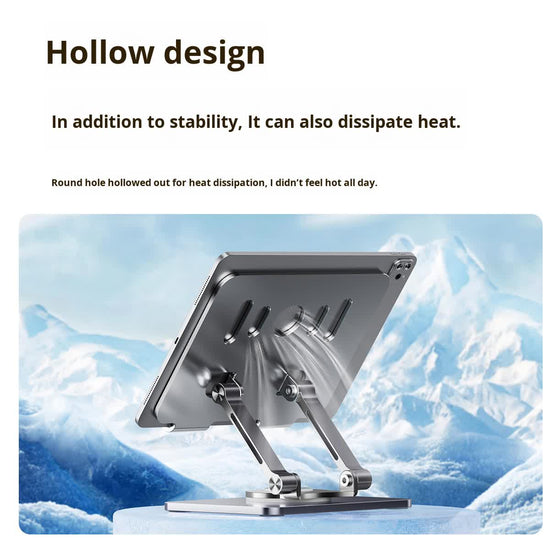 Black 360 degree Rotating Tablet & Phone Stand - Heavy-Duty Aluminum Adjustable Holder with Cooling for iPad, iPhone, and More