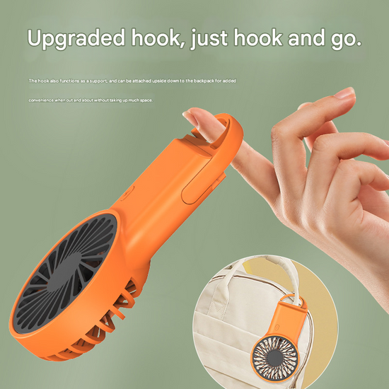 2-PCS White New Portable Handheld Air Cooler Fan - Foldable Desktop USB Rechargeable Mini Fan with Climbing Buckle