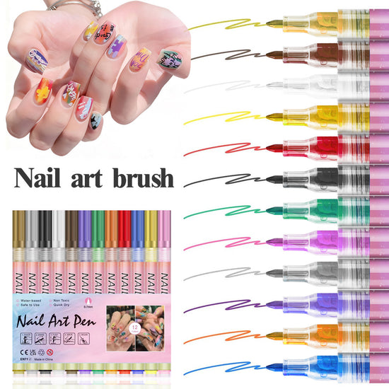 Nail Art Marker Pen Set 12 Colors 0.7mm Fine Tip Easy Application Water-Based Paint for DIY Nail Design in Australia