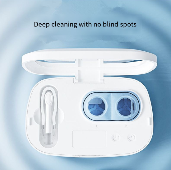 White powder gradient Ultrasonic Contact Lens Cleaner Machine Automatic Washer Case with UV Light LED Display 4 Timer Modes Type-C Rechargeable Portable for Travel