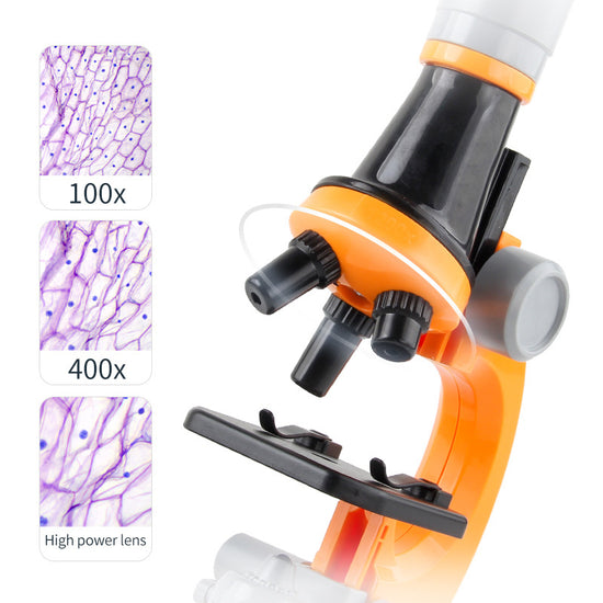Blue Kids Biological Microscope Kit 100x 400x 1200x LED Magnification STEM Science Toy for School Students with Sample Slides