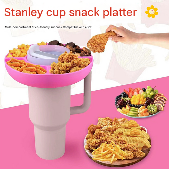2 Pack beige Snack Bowl for Stanley 40oz Tumbler with Handle Reusable Silicone Snack Ring Divider Tray for Movie Night Road Trip and Camping