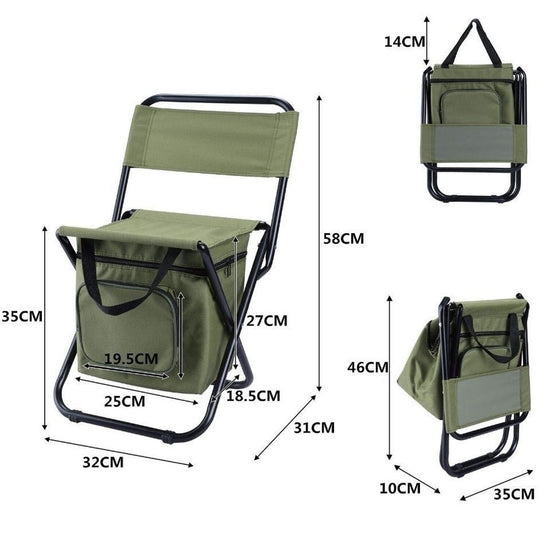 Military green 3-in-1 Portable Folding Camping Chair with Built-in 10L Cooler Bag Lightweight Backpack Stool for Fishing Beach and Outdoor Picnics