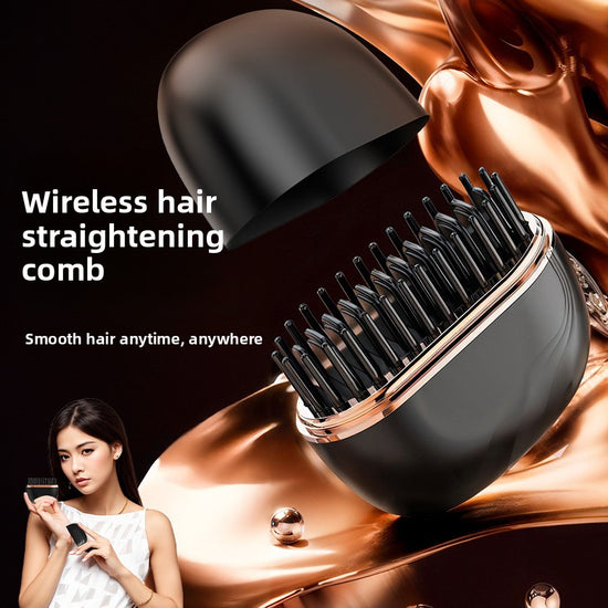 Black Wireless Hair Straightener Brush Cordless Portable Straightening Comb Type-C Rechargeable with 3 Temp Settings Anti-Scald Styler for Travel Australian Home