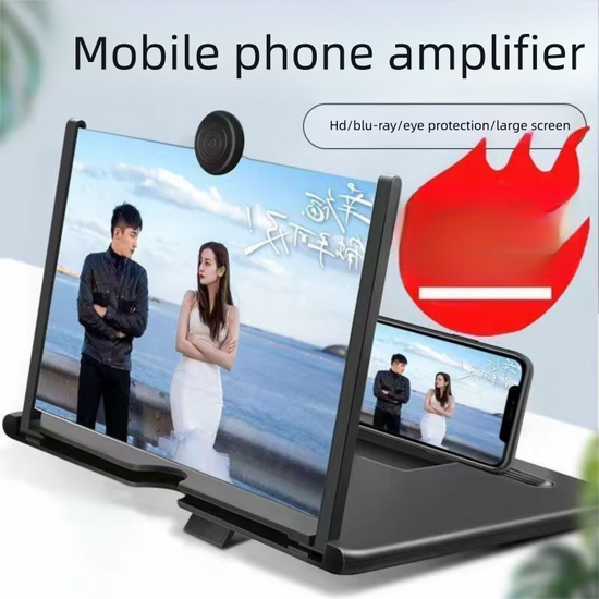Black Portable 10-Inch Mobile Phone Screen Magnifier with Foldable Stand - 3D HD Video Amplifier for Movies & Reading - Pull-Out Design Compatible with All Smartphones - Ideal for Home, Travel & Camping