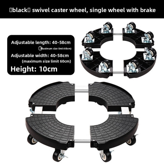 Black Round Adjustable Plant Pot Caddy Stand with Wheels Heavy Duty Rolling Gas Cylinder Tray Dolly for Indoor Outdoor Patio
