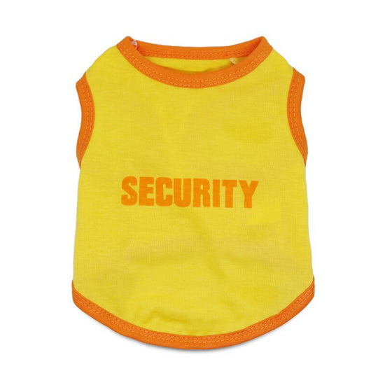 2 Pack Security Printed Pet Vest - Black & Yellow with Orange Trim - Breathable Cotton Dog T-Shirt Summer Apparel for Small to Medium Breeds - Size L (Chest 51cm)