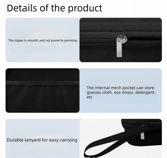 Portable 4-Slot Sunglasses Organiser Case Hard Shell EVA Storage Box Large Capacity Travel Holder with Mesh Pocket Black
