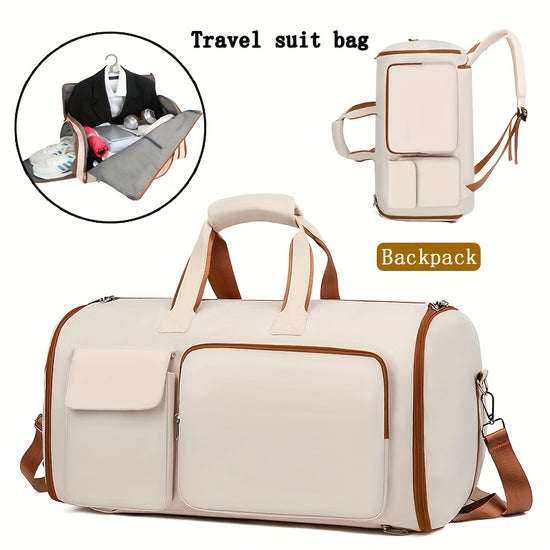 Convertible Travel Garment Bag Large Duffel Suit Carrier with Shoe Compartment & Hidden Backpack Straps Waterproof Blue
