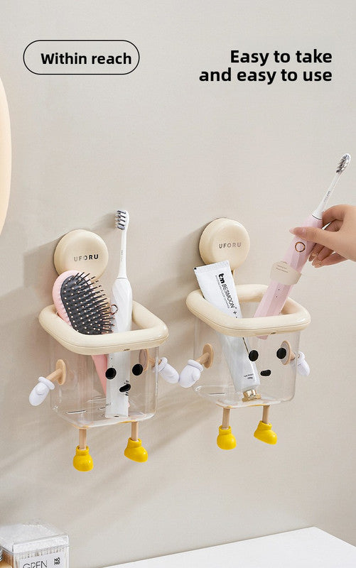 3 PCS Suction Cup Bathroom Organizer Wall Mounted Toothbrush Holder No Drill Storage Caddy with Drainage for Electric Toothbrush Razor Toothpaste Cream White