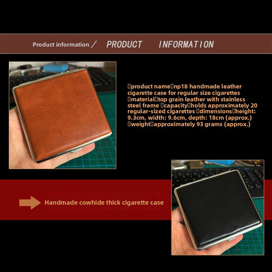 Genuine Leather Cigarette Case Coffee Brown Crocodile Pattern 20 Stick Capacity Retro Vintage Style Metal Frame Pocket Box Mens Gift
