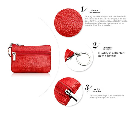 Small Coin Purse Key Ring Wallet Mini Change Pouch Dual Zipper Pocket PU Leather Portable Storage Bag Brown