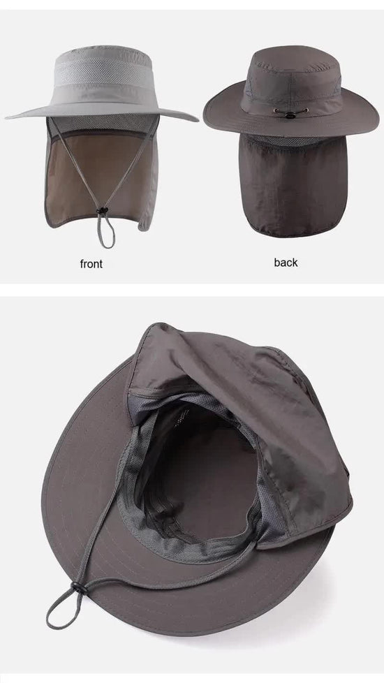 Wide Brim Sun Hat with Neck Flap UPF 50+ Protection Quick Dry Safari Cap Mesh Breathable for Fishing Gardening Hiking Outdoor Black