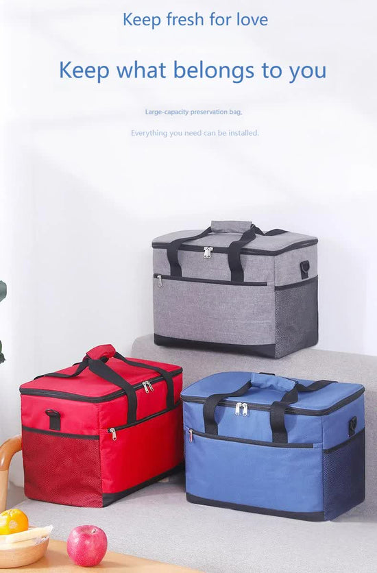 Large 18L Insulated Cooler Bag - Leakproof Thermal Lunch Tote with Shoulder Strap - Heavy Duty Grey Picnic Box for Beach, Camping & Work