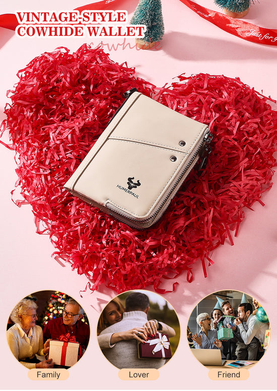 Genuine Leather Double Zipper Wallet - Black RFID Blocking Bifold Card Holder - Vintage Cowhide Purse with Coin Pockets (13cm)