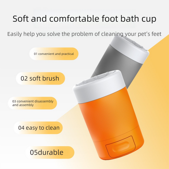 Portable Dog Paw Washer Cup - 360 Degree Muddy Foot Cleaner with Soft Bristles - Gentle Grooming Tool for Cats & Small to Medium Dogs - Grey