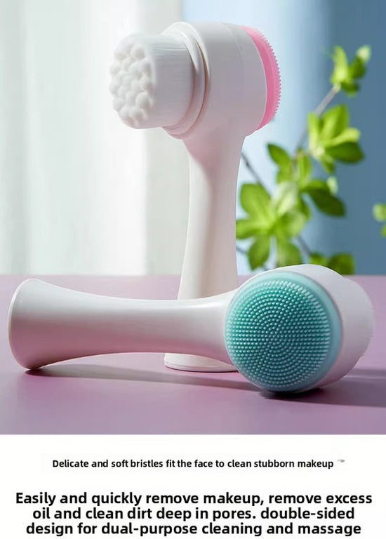 2 PCS Dual Sided Facial Cleansing Brush Set Soft Microfiber & Silicone Scrubber Manual Face Washer Exfoliator Tool Blue & Pink for Deep Pore Cleaning