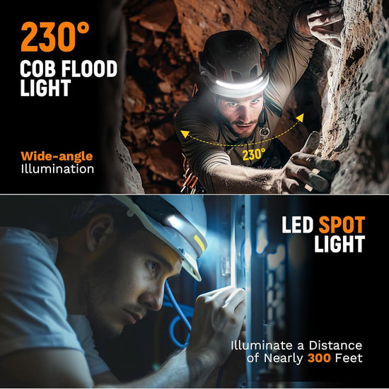 Adjustable High-Lumen Rechargeable COB LED Headlamp - 230° Wide Beam Head Torch with Wave Sensor for Camping, Hiking & Fishing