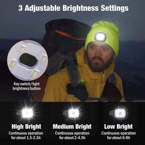 Dark Blue Removable LED Bluetooth Headphone Beanie - Washable Knit Hat with 3-Level LED Illumination & Stereo Sound, USB Rechargeable