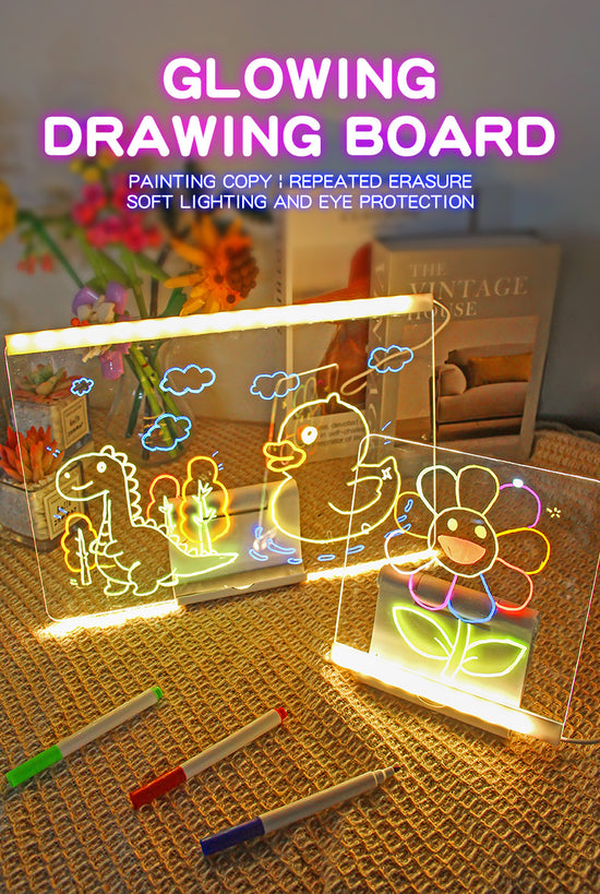 30x20CM LED Light-Up Tracing Doodle Board with 10 Brushes - Erasable Fluorescent Drawing Tablet for Kids, Creative Painting, and Interactive Decoration/Gift