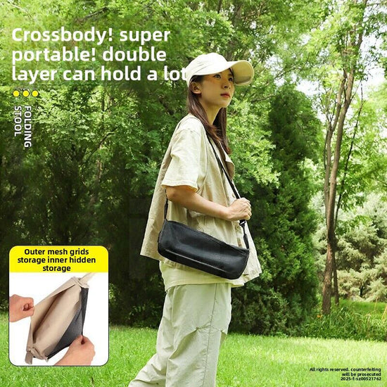 Black Foldable Compact Handbag With Stool - Ultralight Travel Seat with Storage Pockets for Fishing, Hiking & Outdoor Activities