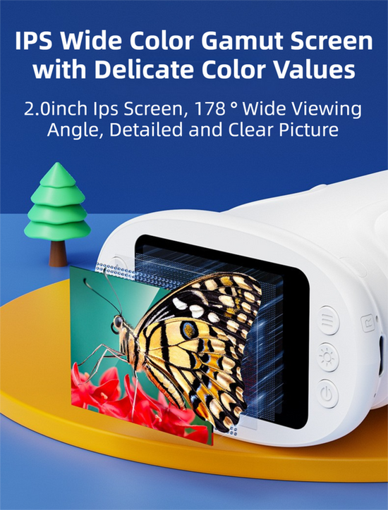 White Kids Handheld Digital Microscope - 2.4-inch HD Portable Magnifier with 1000x Magnification, 2MP Camera, and Built-in Storage & LED
