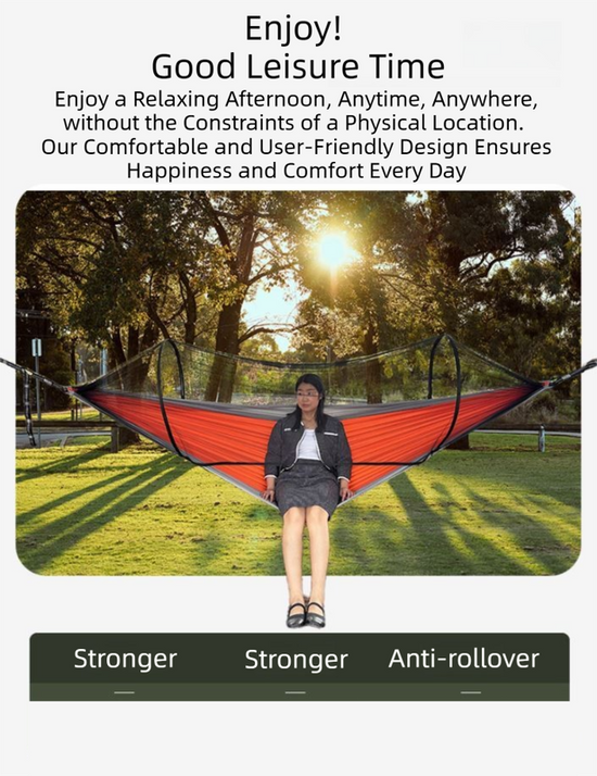 290 x 140CM Professional Nylon Hammock with Integrated Mosquito Net & Sunshade - 2-Person Anti-Rollover Camping Swing with Heavy-Duty Installation Kit (Blue Pink)