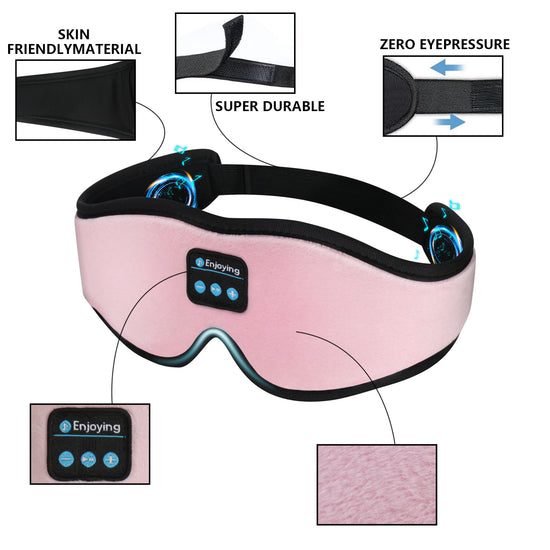 Pink 3D Wireless Bluetooth Sleep Mask with Integrated Stereo Headphones - 100% Blackout Memory Foam Eye Mask, Ultra-Long Battery Life & Washable Design