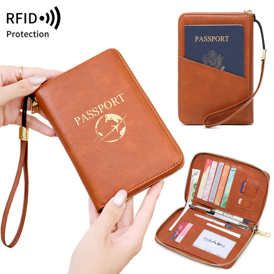 Royal Blue RFID Blocking Travel Passport Holder - Multi-functional Waterproof PU Leather Security Travel Wallet with Zipper and Wristband