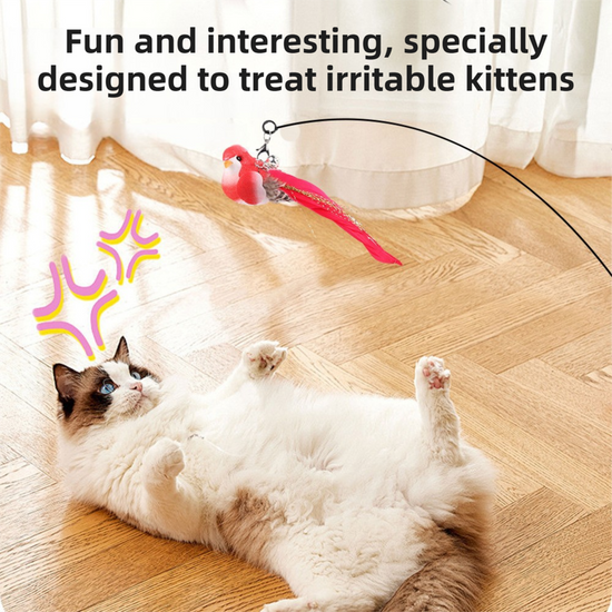 Interactive Self-Play Cat Wand with Suction Base, Feather & Bell - Automatic Bouncing Teaser(Blue)