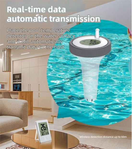 Wireless Pool Thermometer with Indoor Receiver(60M Range) - IPX7 Remote Floating Water Temperature Sensor for Pools, Spas & Hot Tubs