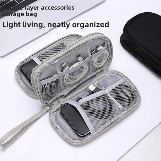 2-PCS Navy blue Double Layer Travel Electronics Organizer Bag Waterproof Cable Pouch for Power Bank and Phone Portable Storage for Australians