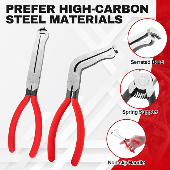 Black and red 3 Piece Automotive Wire Connector Removal Tool Set with Straight Bent and Dual End Pliers for Electrical Harness Disassembly