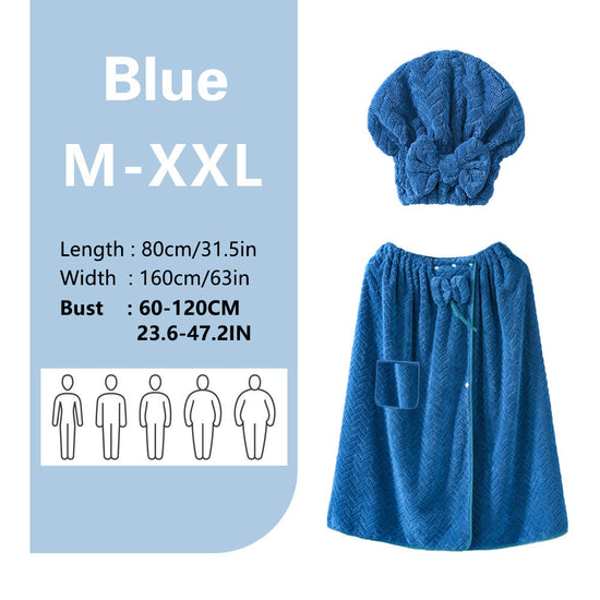 Pinkish-gray Coral Fleece Bath Skirt with Matching Hair Towel – Soft Absorbent Wrap Dress for Women, Quick-Dry Shower Robe Set with Elastic Waistband and Adjustable Fit