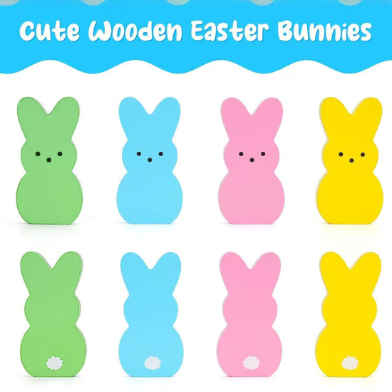 2-PCS Cute Wooden Easter Bunny Decorations Set of 4 in Pastel Colors for Home Tabletop Display Spring Holiday Decor