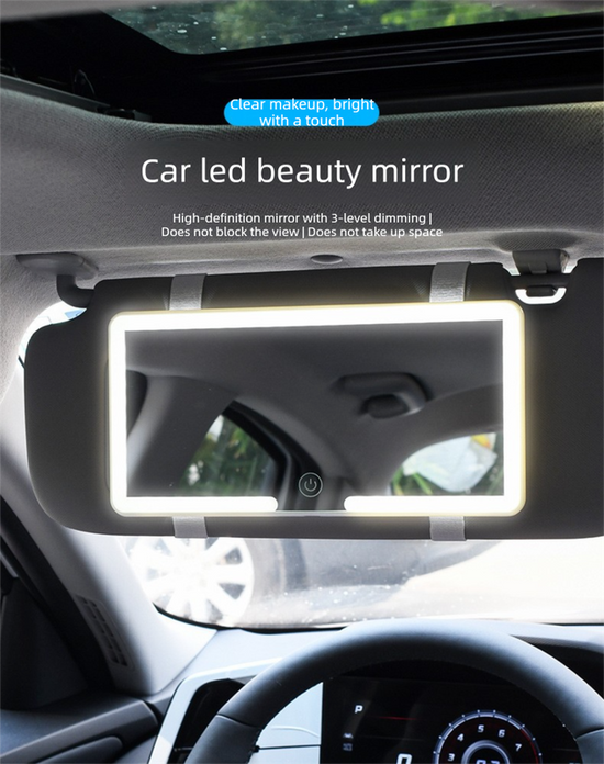 Car Visor Vanity Mirror with Dual Colour LED Lights Rechargeable Sun Visor Makeup Mirror Dimmable Dual Touch Control (Black)