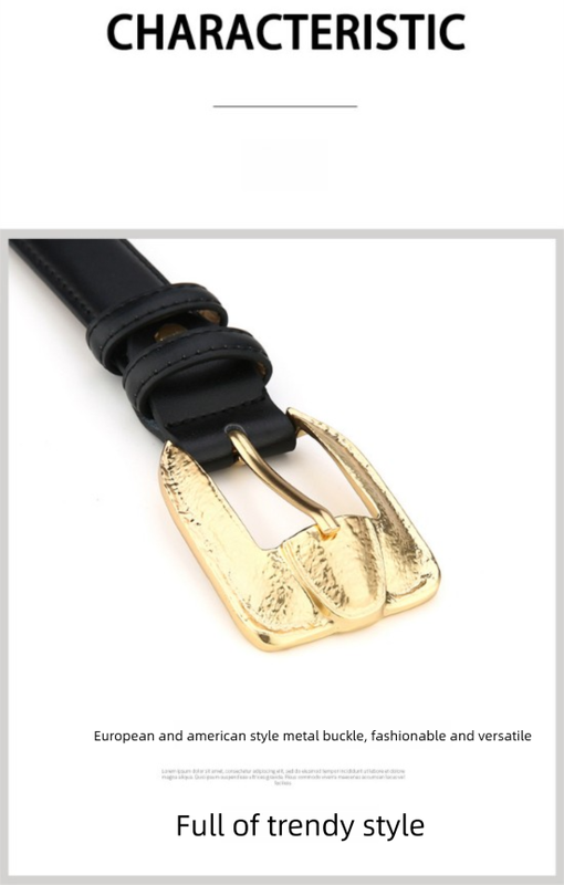 Womens Genuine Leather Belt Retro Gold Buckle Waist Belt for Jeans Dress Coat Fashion Split Cowhide Strap Coffee 105cm