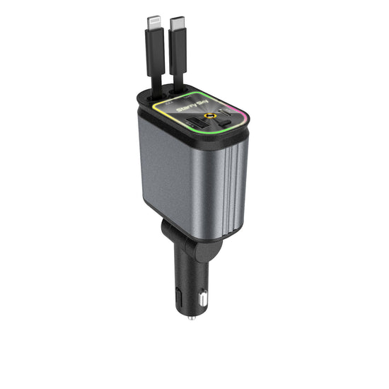 4-in-1 Retractable Car Charger Adapter 120W Dual Type-C Cables Starry Sky Projector Fast Charging for iPhone 15/16 Samsung Pixel