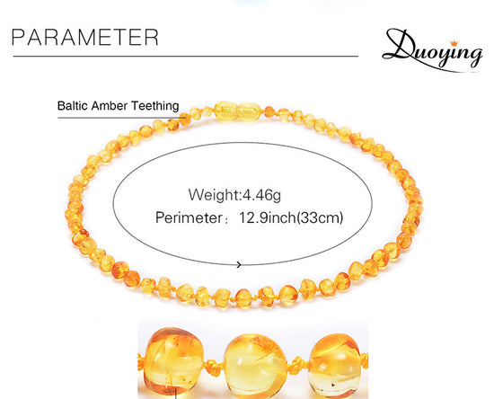 Genuine Baltic Amber Necklace for Baby & Toddler - 33cm Hand Knotted Cherry Beads - Natural Certified Jewellery with Pouch