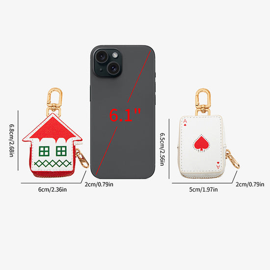 Ace of Hearts Mini Pouch Keychain PU Leather Coin Purse Earphone Case Bag Charm Cute Playing Card Keyring Gift