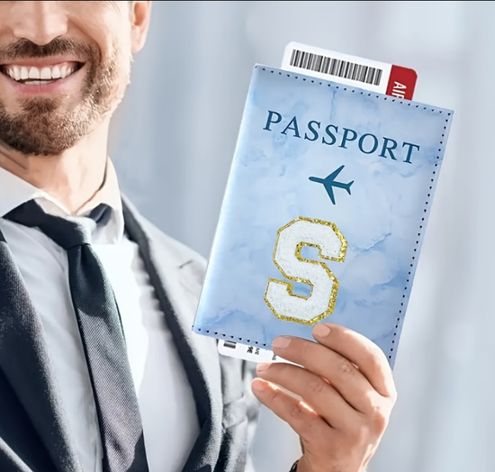Fashion Initial Letter Passport Holder Stylish Travel Wallet Cover with Alphabet Pattern – Design C