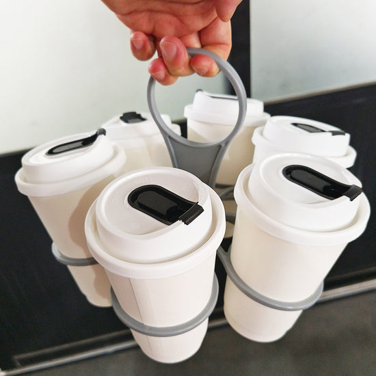 Portable 6-Cup Drink Carrier Foldable Reusable Coffee Tray Holder Black for Parties Camping & Office Runs