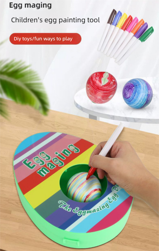 Easter Bunny and Chick Egg Decorating Kit Electric DIY Painting Machine with 8 Markers and 3 Toy Eggs Set