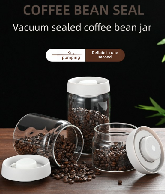 1200ml Large Vacuum Sealed Glass Canister - One-Press Airtight Food Storage Jar - High Borosilicate Coffee Bean Container & Pantry Organiser (White Lid)