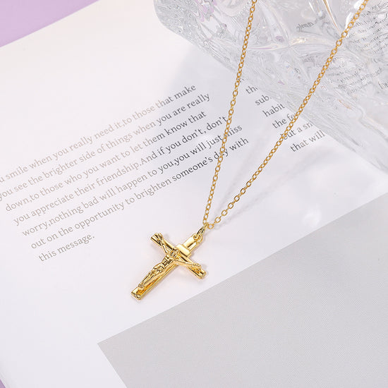 Gold Minimalist Cross Pendant Necklace – Unisex Urban Style Zinc Alloy Clavicle Chain Jewellery