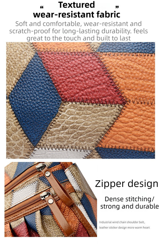 Lightweight Contrast Color Patchwork Shoulder Bag - Multi-Zipper Large Capacity PU Leather Satchel for Women(Style 1)