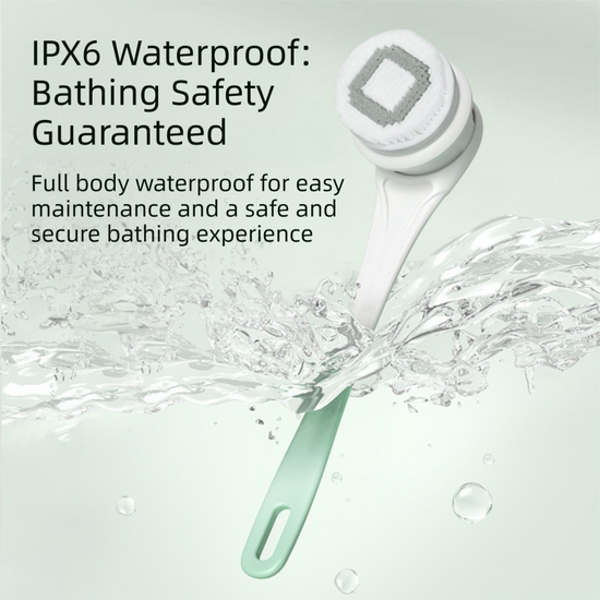 Pink Electric 360°Rotating Shower Brush with Long Handle for Back Scrubbing(43CM) - IPX7 Waterproof & Premium Silicone & PA Bristles