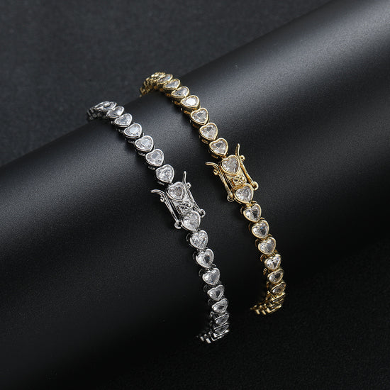 Sliver Bling Heart Tennis Bracelet for Women with Micro-Paved Heart Zirconia - Romantic Couple&