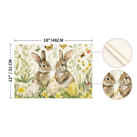4-Pack Happy Easter Bunny & Egg Placemats - Festive Holiday Table Mats - Stain-Resistant Kitchen Decor for Spring Parties